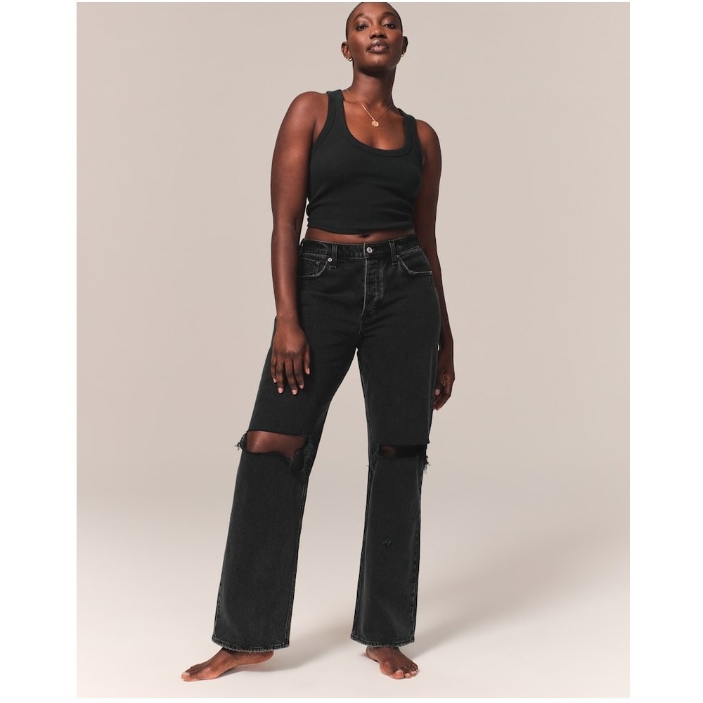 NWT Abercrombie & Fitch The 90s Baggy Low Rise Curve‎ Love Jeans Denim Black 26